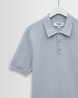 wax london men's Naples - Pale Blue Retro Diamond Knitted Polo