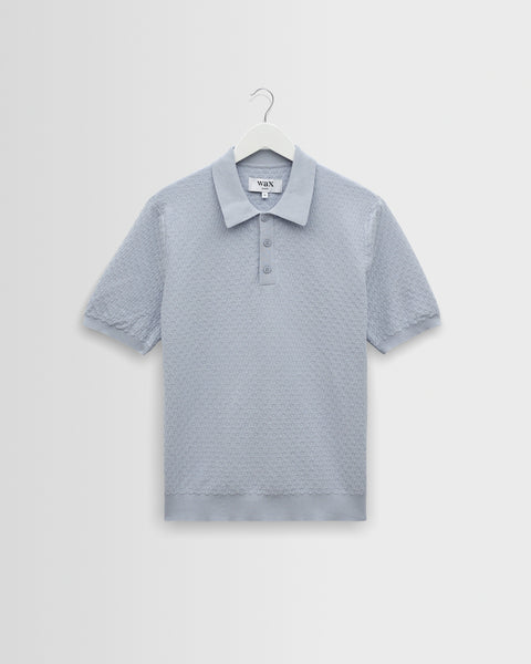 Naples - Pale Blue Retro Diamond Knitted Polo