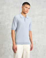 wax london Naples - Pale Blue Textured Knitted Polo Shirt