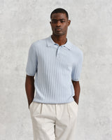 wax london men's Naples - Pale Blue Textured Knitted Polo Shirt