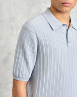 wax london Naples - Pale Blue Textured Knitted Polo Shirt