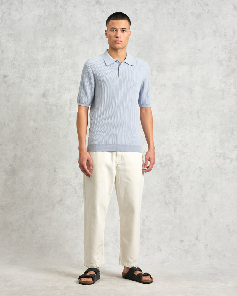 wax london Naples - Pale Blue Textured Knitted Polo Shirt