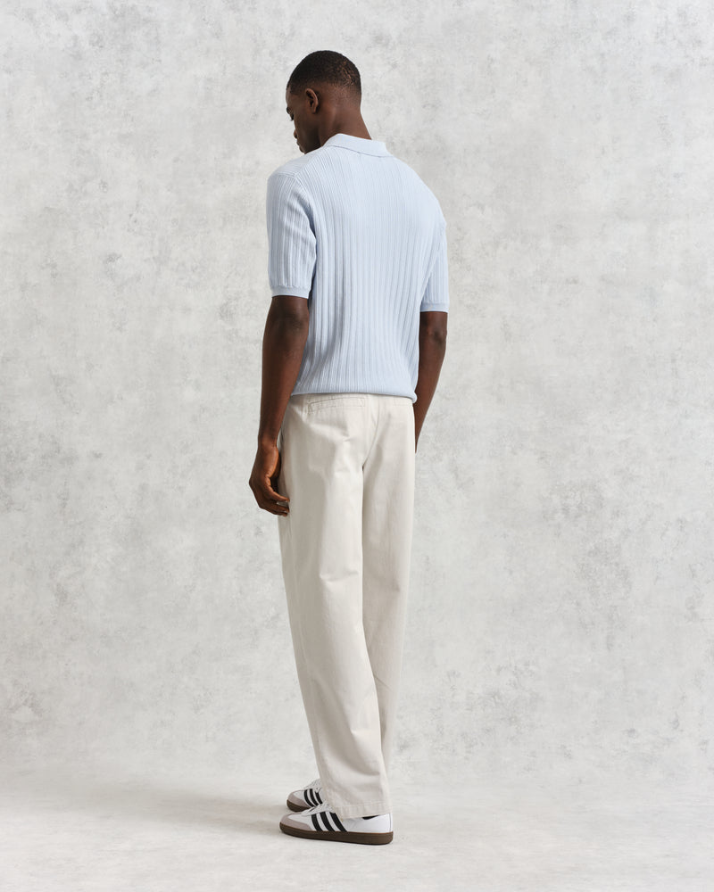 wax london men's Naples - Pale Blue Textured Knitted Polo Shirt