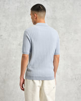 wax london Naples - Pale Blue Textured Knitted Polo Shirt