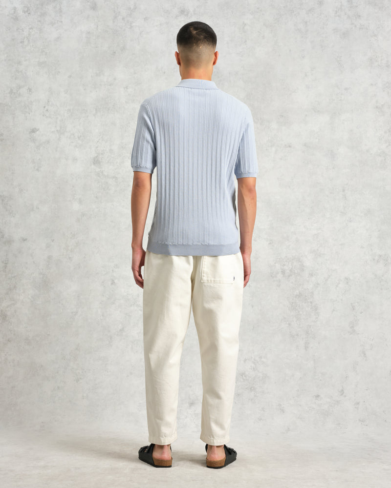 wax london Naples - Pale Blue Textured Knitted Polo Shirt