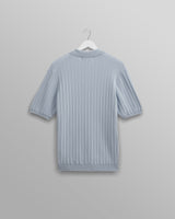 wax london Naples - Pale Blue Textured Knitted Polo Shirt