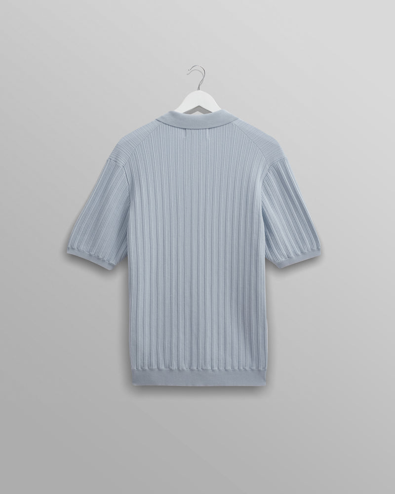 wax london Naples - Pale Blue Textured Knitted Polo Shirt