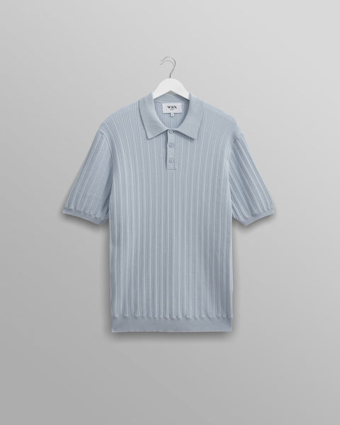 Naples - Pale Blue Textured Knitted Polo Shirt