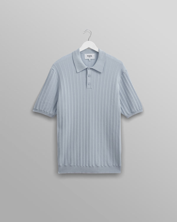 wax london Naples - Pale Blue Textured Knitted Polo Shirt