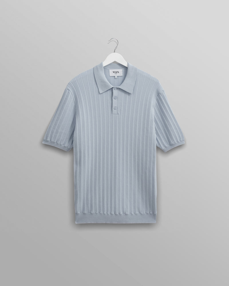 wax london Naples - Pale Blue Textured Knitted Polo Shirt