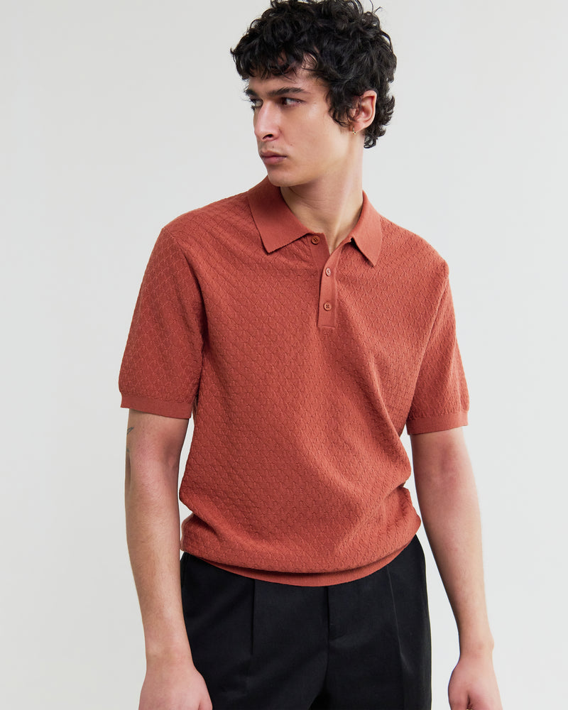 Men's Rust Retro Diamond Knitted Polo | Wax London