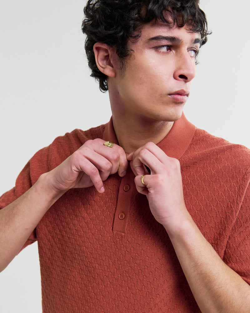 Men's Rust Retro Diamond Knitted Polo | Wax London