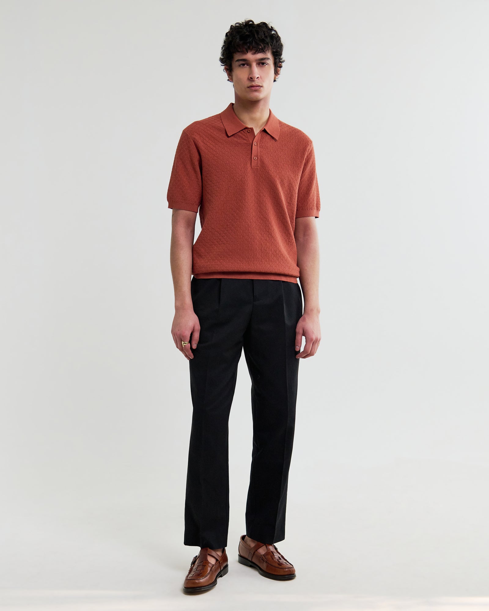Men's Rust Retro Diamond Knitted Polo | Wax London
