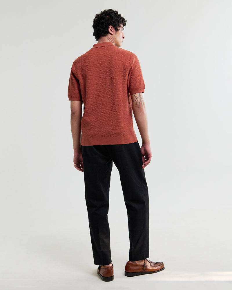 Men's Rust Retro Diamond Knitted Polo | Wax London