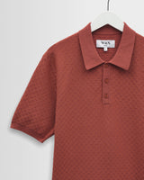 wax london men's Naples - Rust Retro Diamond Knitted Polo