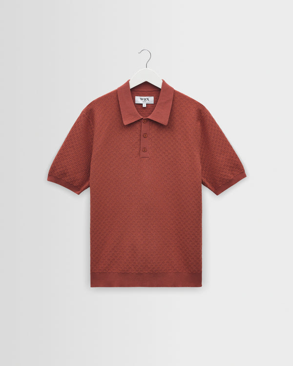 wax london men's Naples - Rust Retro Diamond Knitted Polo