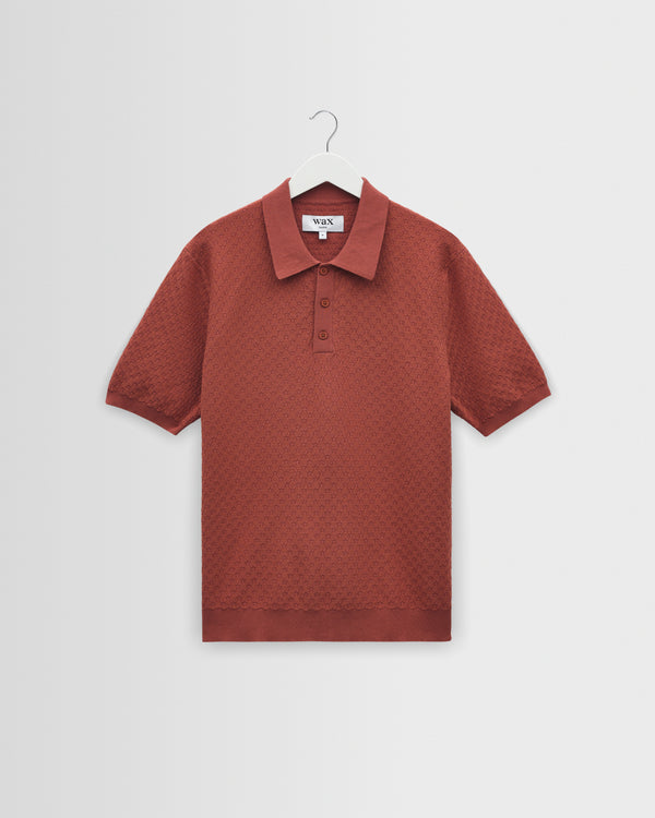 Men's Rust Retro Diamond Knitted Polo | Wax London
