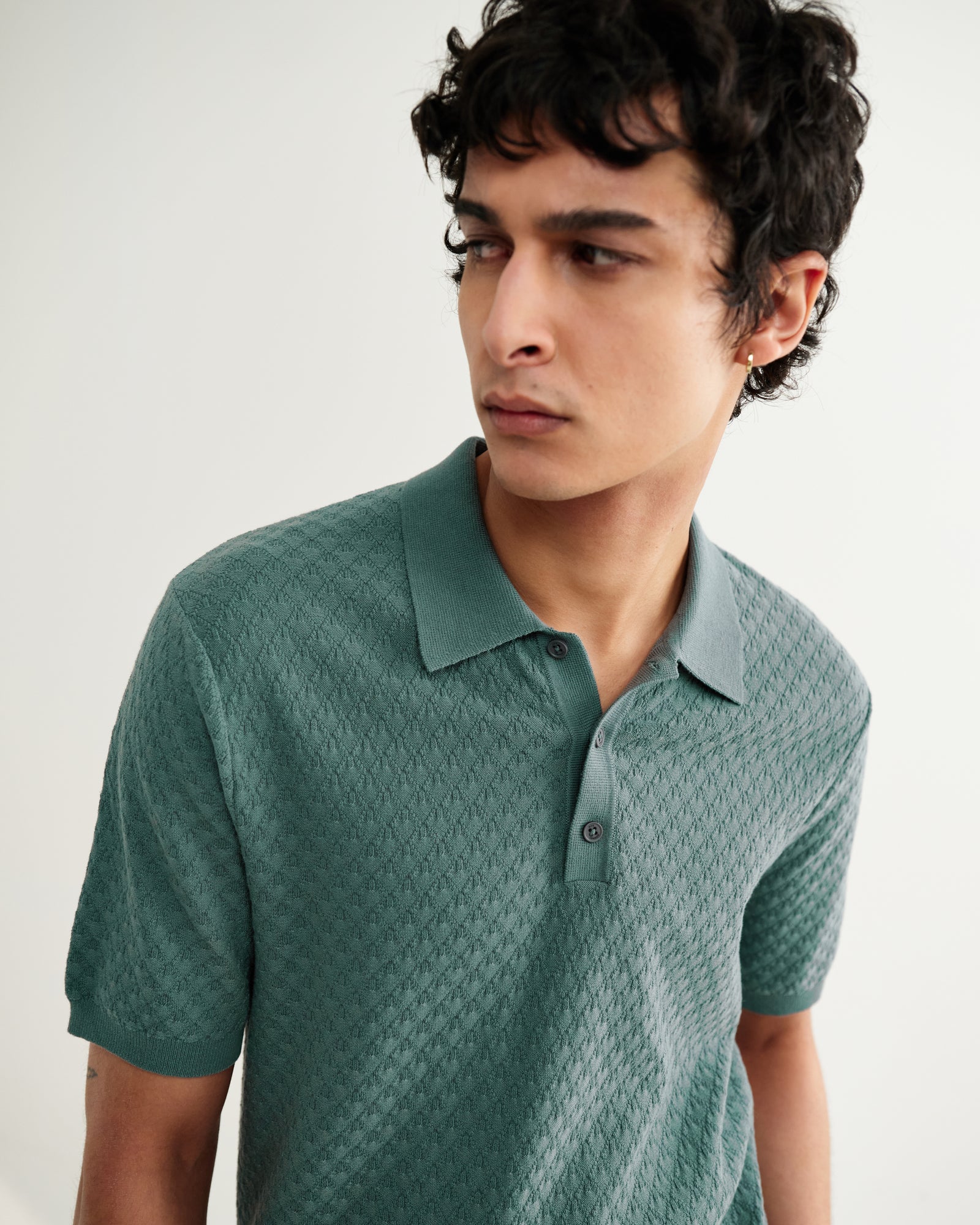 Men's Sea Green Retro Diamond Knitted Polo | Wax London