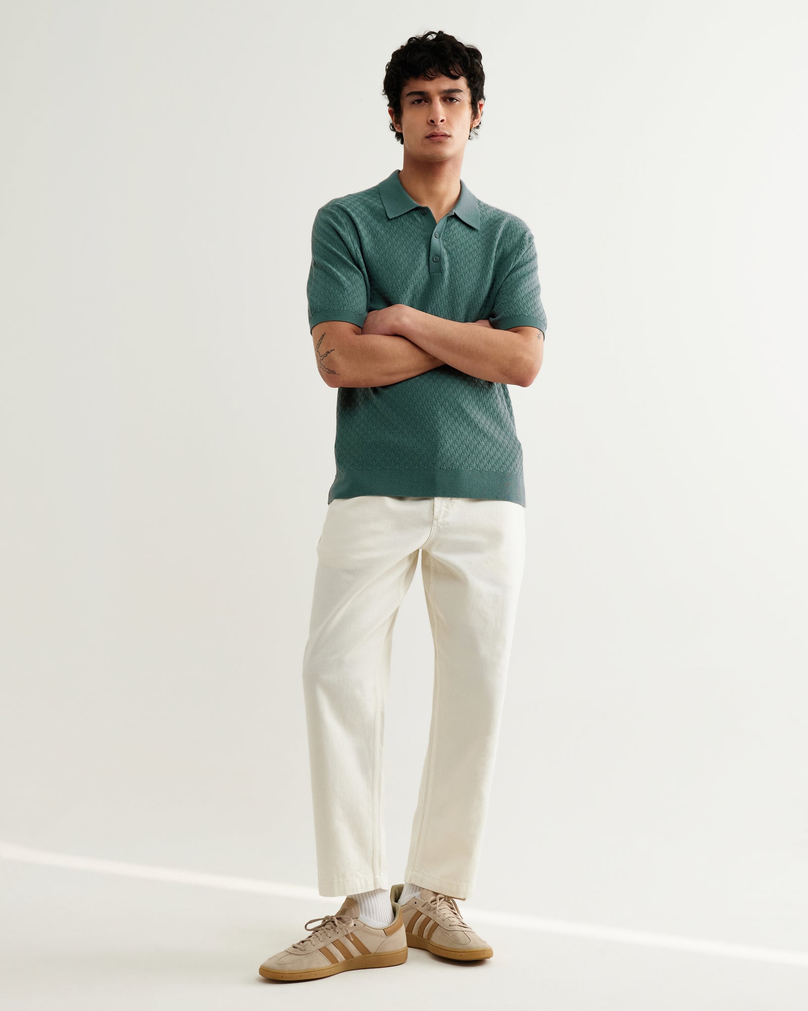 Men's Sea Green Retro Diamond Knitted Polo | Wax London