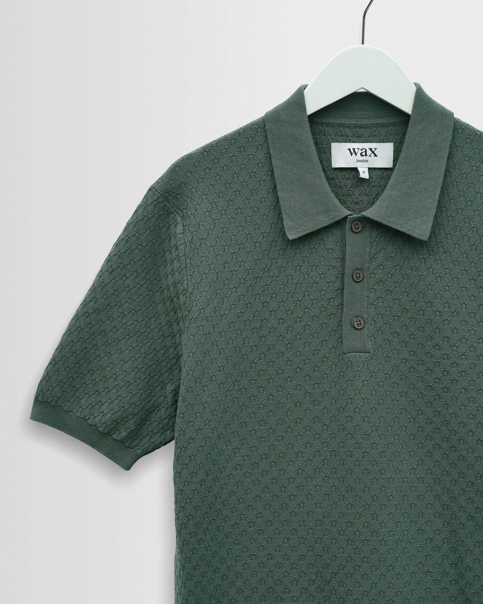 Men's Sea Green Retro Diamond Knitted Polo | Wax London
