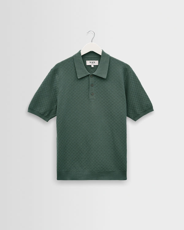 wax london men's Naples - Sea Green Retro Diamond Knitted Polo
