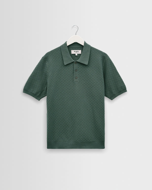 Men's Sea Green Retro Diamond Knitted Polo | Wax London