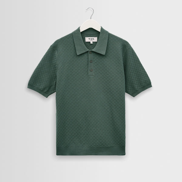 Men's Sea Green Retro Diamond Knitted Polo | Wax London