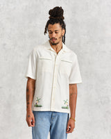 wax london Newton - Ecru Paradise Stitch Short Sleeve Shirt