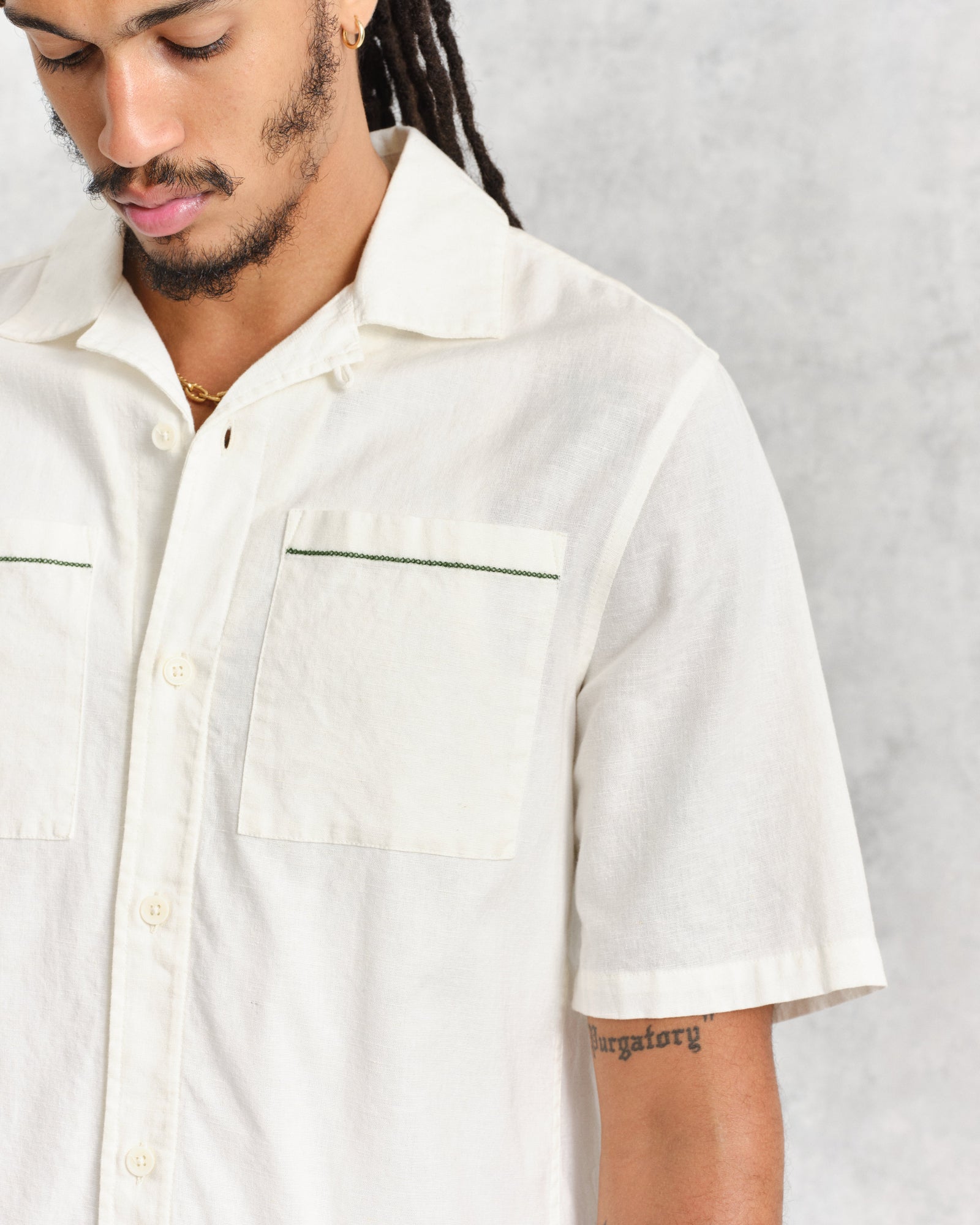 Men's Ecru Paradise Stitch Short Sleeve Shirt | Wax London
