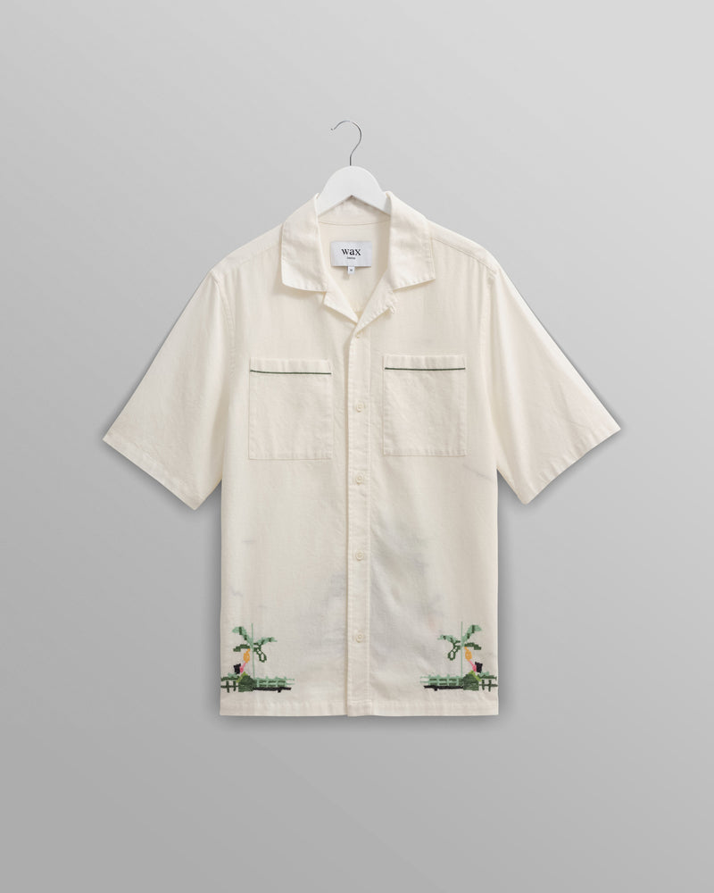 wax london Newton - Ecru Paradise Stitch Short Sleeve Shirt