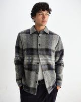 wax london men's Nolan - Grey And Blue Check Wool Overshirt