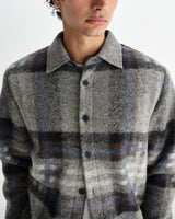 wax london men's Nolan - Grey And Blue Check Wool Overshirt