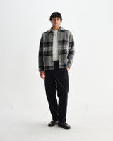 wax london men's Nolan - Grey And Blue Check Wool Overshirt