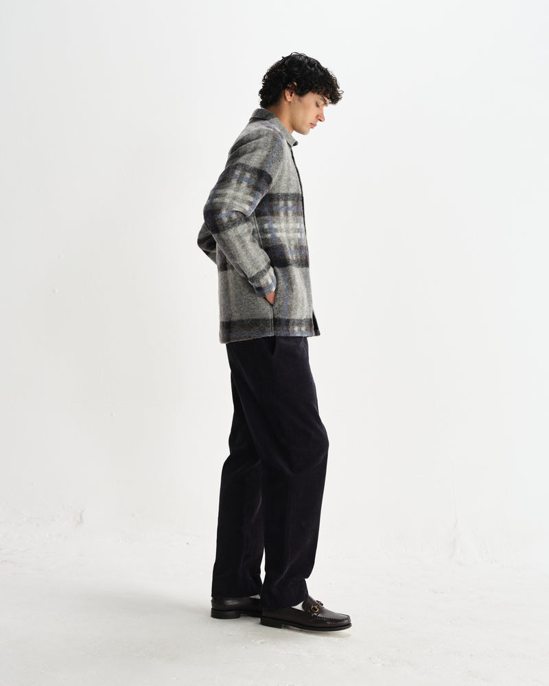 wax london men's Nolan - Grey And Blue Check Wool Overshirt