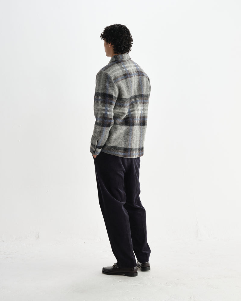 wax london men's Nolan - Grey And Blue Check Wool Overshirt