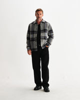 wax london men's Nolan - Grey And Blue Check Wool Overshirt
