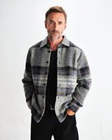 wax london men's Nolan - Grey And Blue Check Wool Overshirt