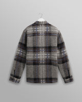 wax london men's Nolan - Grey And Blue Check Wool Overshirt