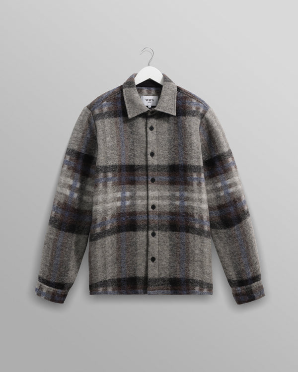 wax london men's Nolan - Grey And Blue Check Wool Overshirt