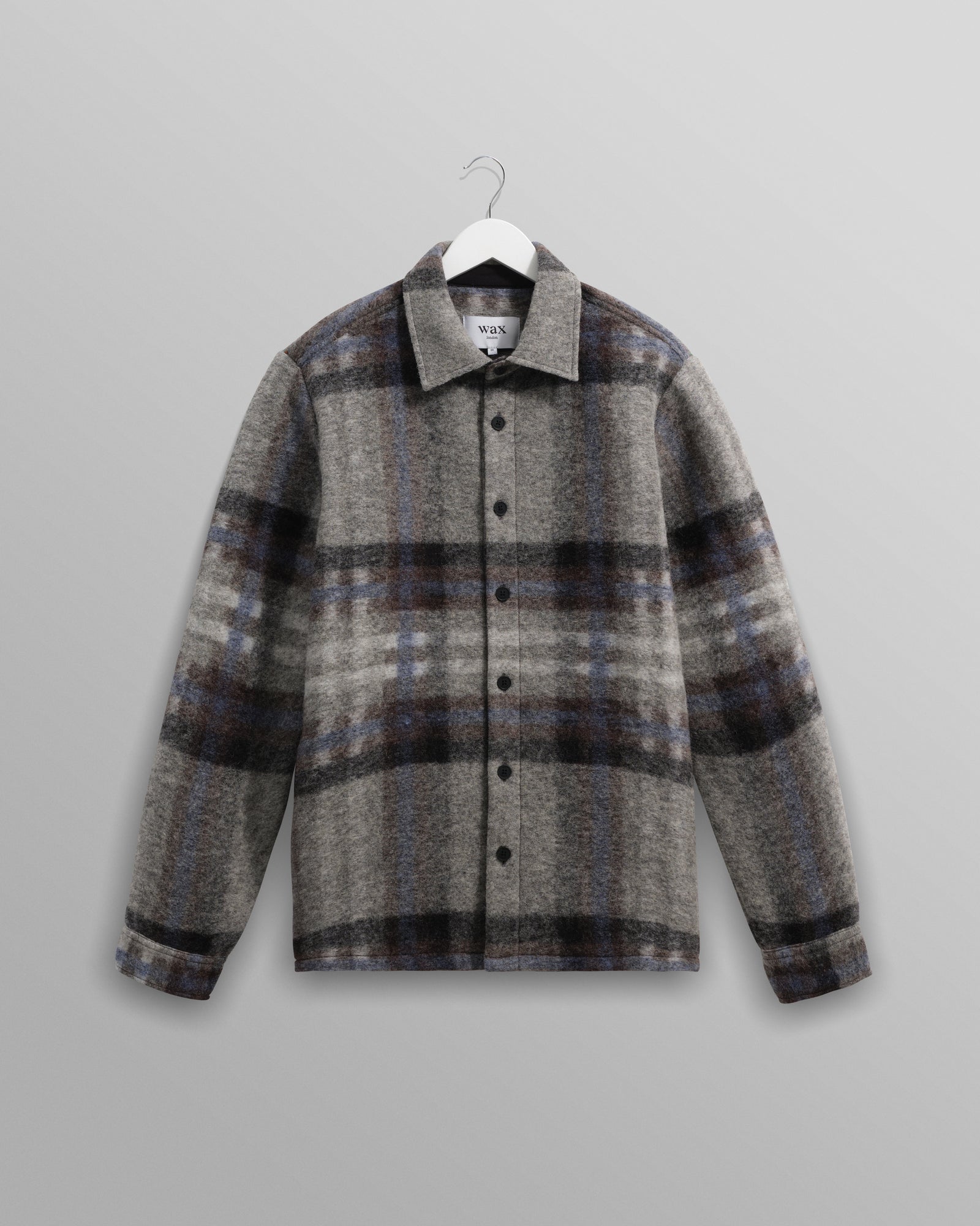 Men's Grey And Blue Check Italian Wool Overshirt | Wax London