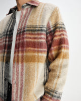 wax london men's Nolan - Natural And Multicolour Check Wool Overshirt