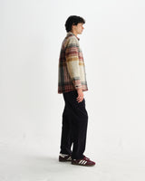 wax london men's Nolan - Natural And Multicolour Check Wool Overshirt