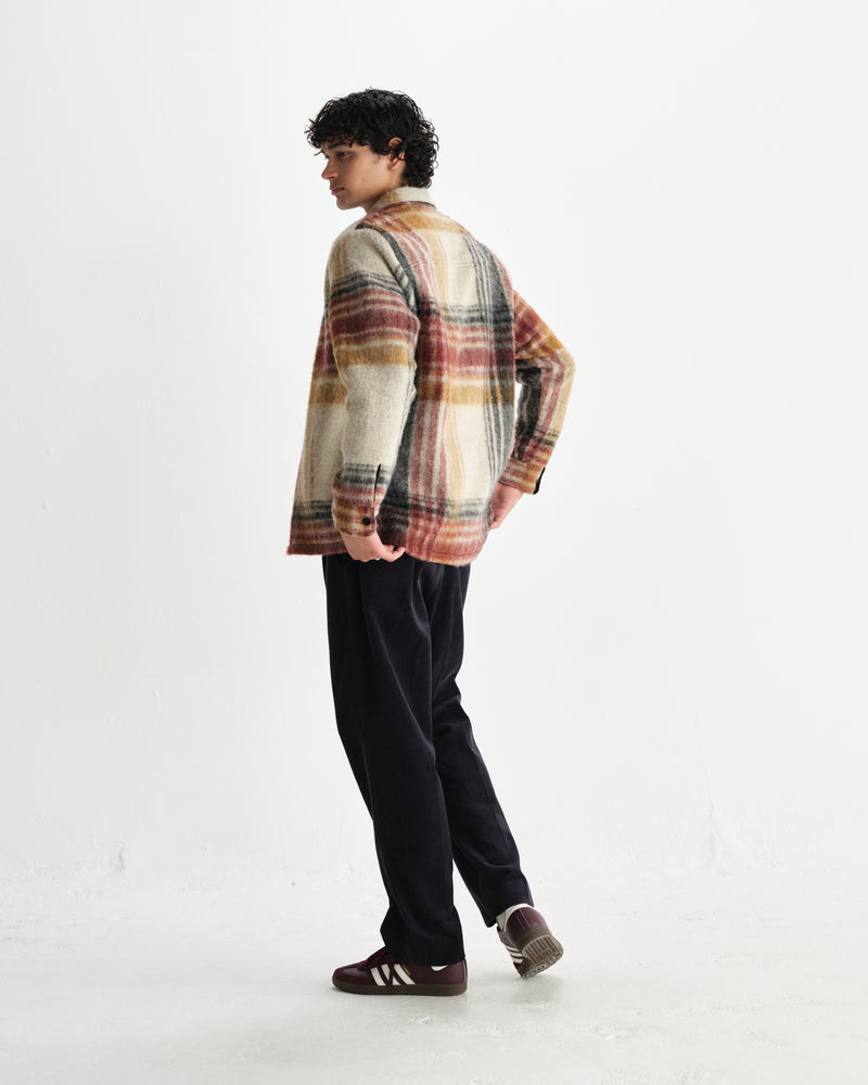 wax london men's Nolan - Natural And Multicolour Check Wool Overshirt