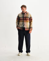 wax london men's Nolan - Natural And Multicolour Check Wool Overshirt
