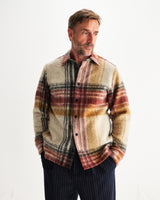 wax london men's Nolan - Natural And Multicolour Check Wool Overshirt