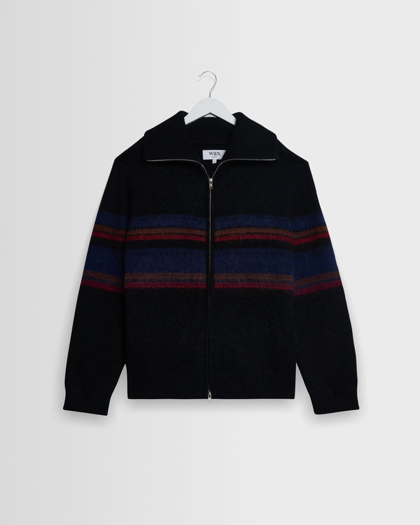wax london men's Norris - Black And Multicolour Knitted Funnel Neck