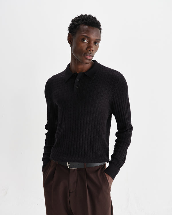 wax london men's Oban - Black Diamond Stripe Knitted Polo