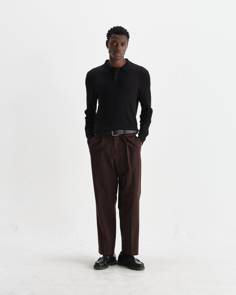 wax london men's Oban - Black Diamond Stripe Knitted Polo