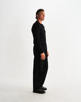 wax london men's Oban - Black Diamond Stripe Knitted Polo