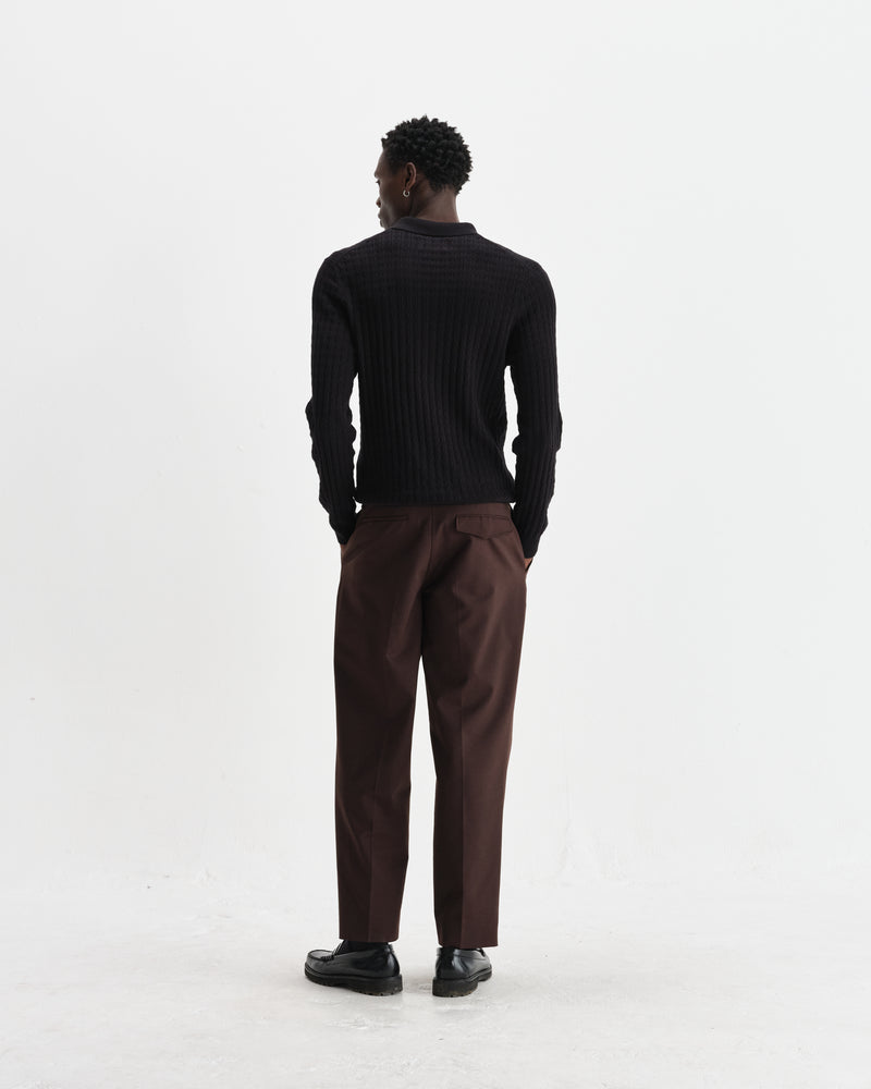 wax london men's Oban - Black Diamond Stripe Knitted Polo